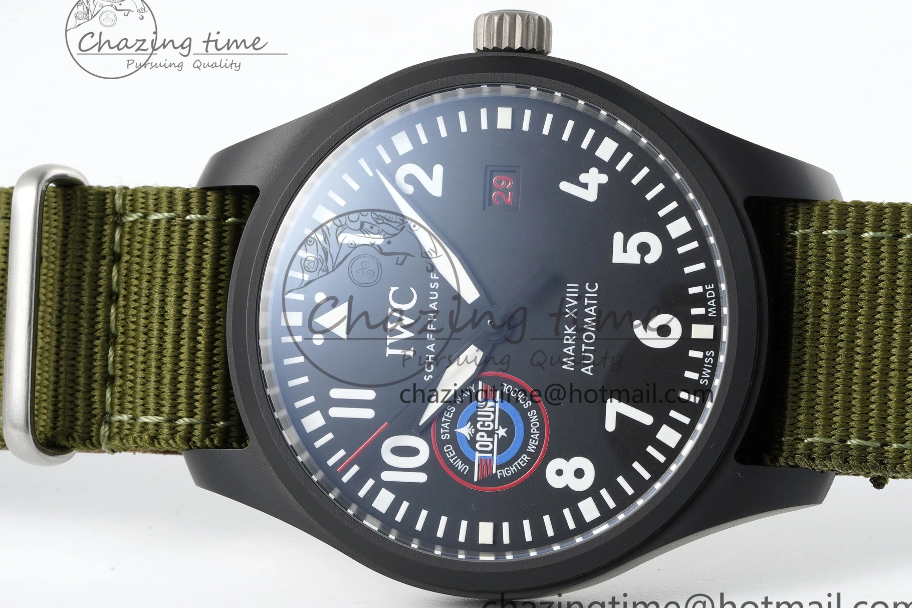 MIROTIME 0207 Top Gun Pilot Mark XVIII Limited “SFTI” M+F 1:1 Best Edition Black Dial on Green Nylon Strap A WaterResistant 7064